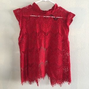 Red Lace Open Back Top
